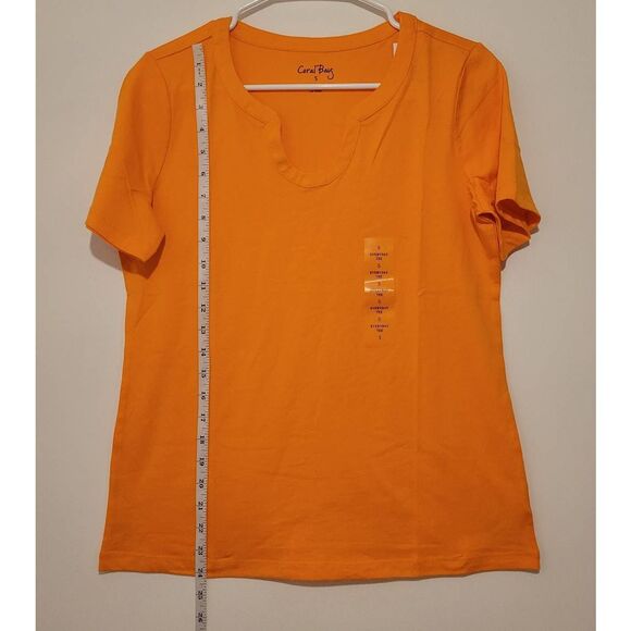 Coral Bay Womens Solid Horseshoe Short Sleeve Top Small Orange - Picture 5 of 10